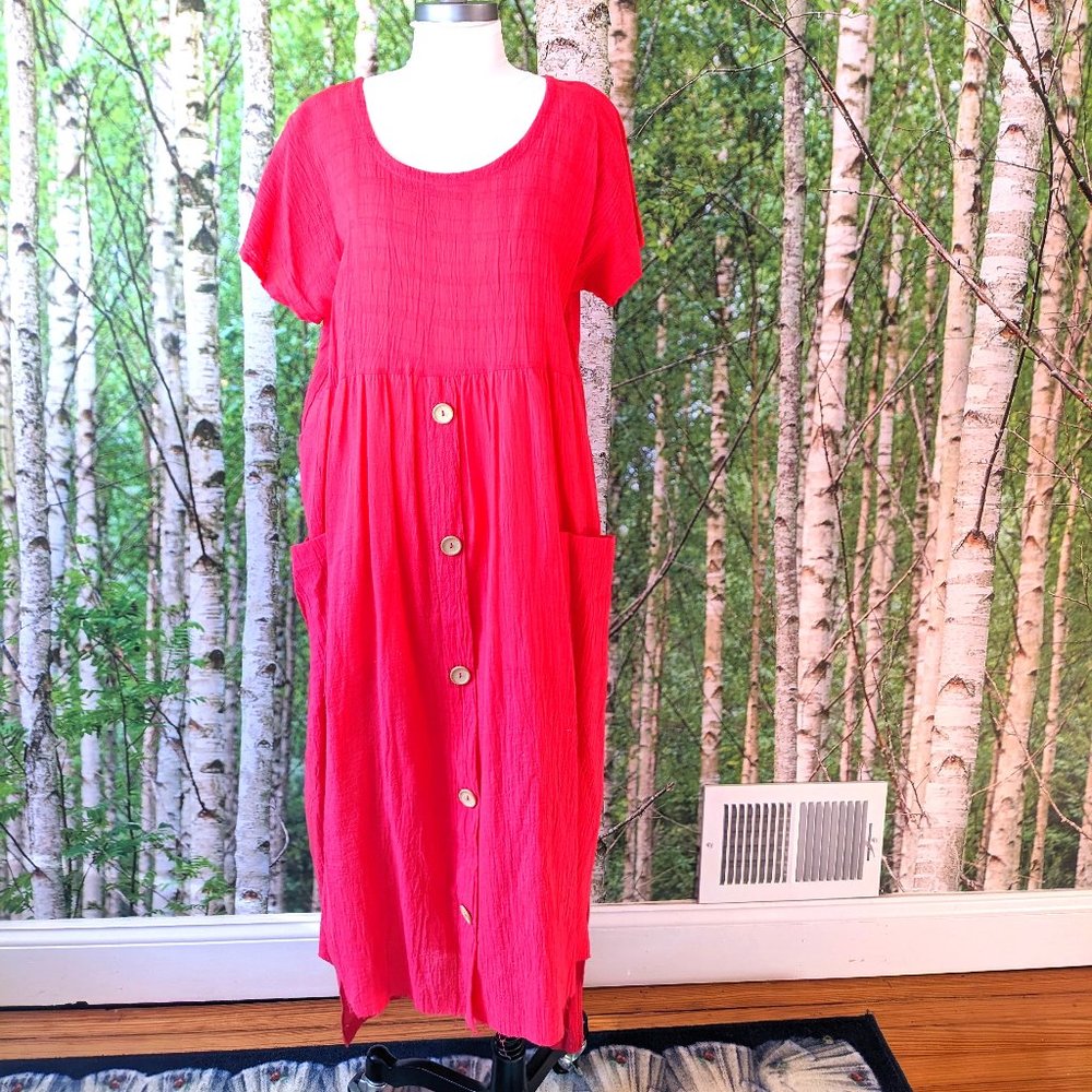 Vintage AJ Comfort 100% Cotton Woven Lattice Pattern Lightweight Dress